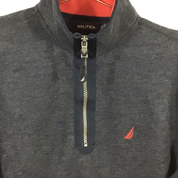 Nautica Quarter Zip Pullover Heather Blue Red - Picture 2 of 6